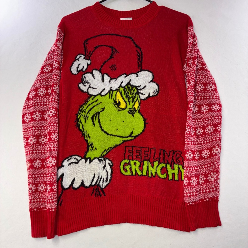 560 Holiday The Grinch Sweater S Red Feeling Grinchy Graphic Fair Isle Sleeve
